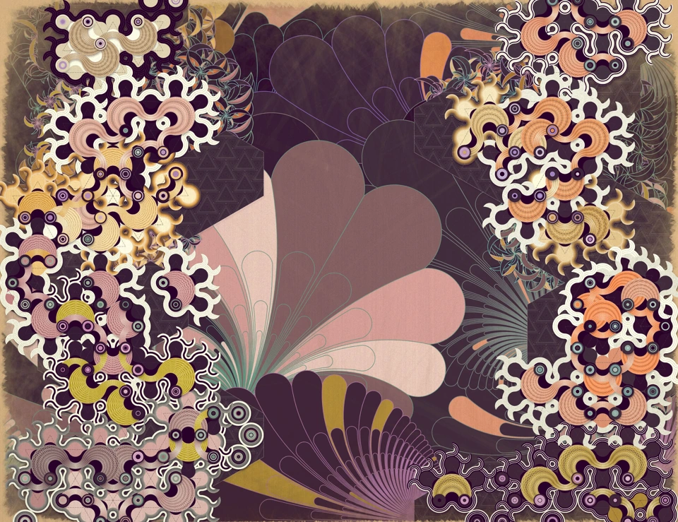 Quasi Dragon Study 339 — ornate plum and gold forms, composition by Ralgo from Harvey Rayner’s series